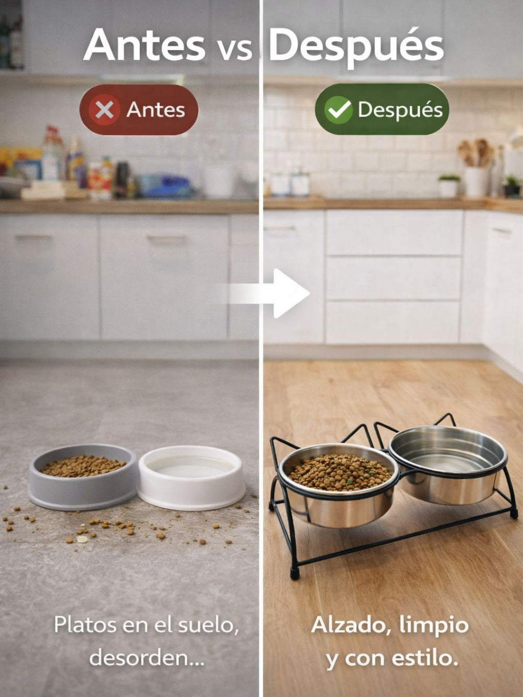 Comedor Doble Elevado para Gato – Antideslizante y Desmontable