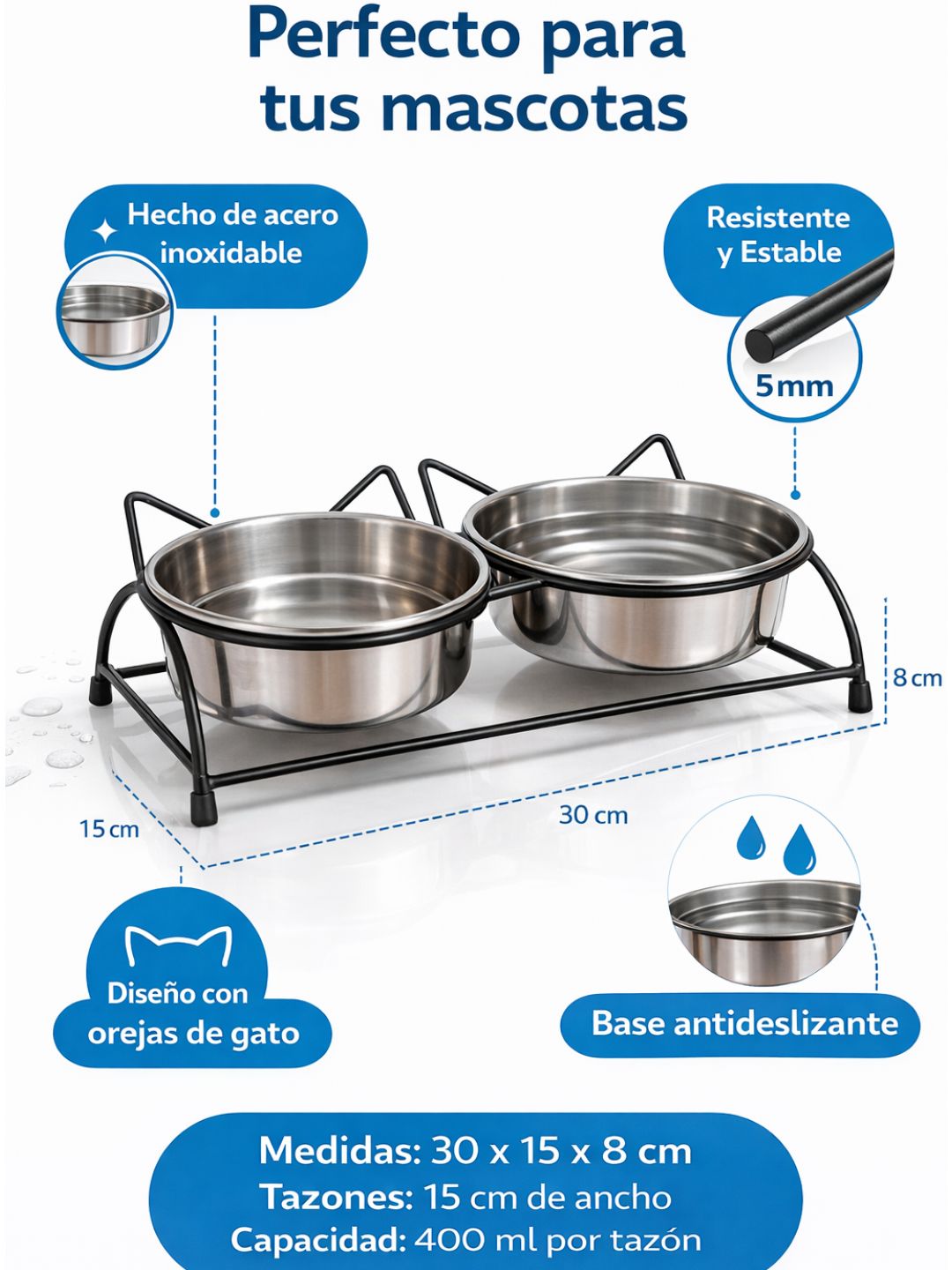 Comedor Doble Elevado para Gato – Antideslizante y Desmontable