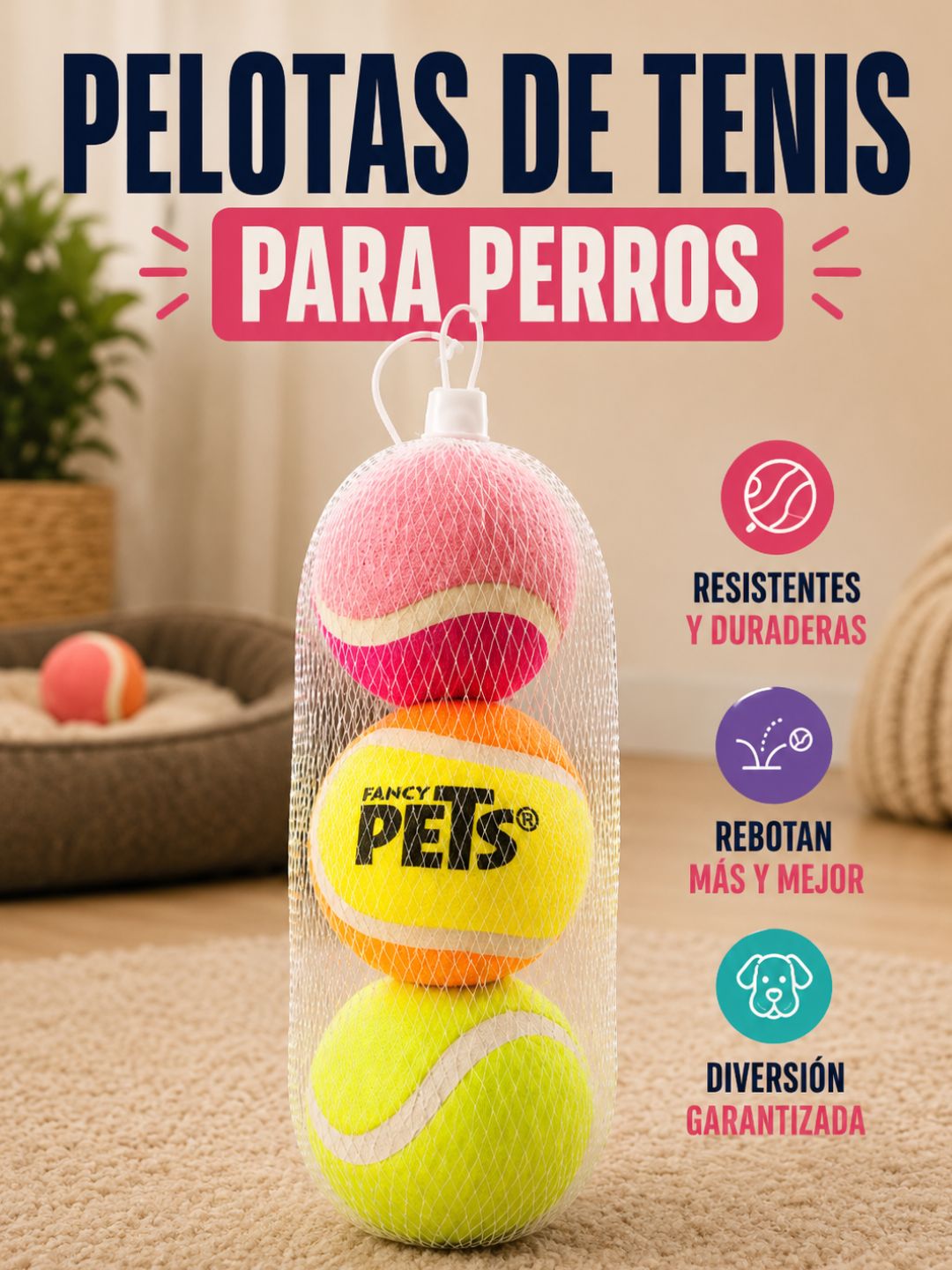 Pack 3 Pelotas de Tenis para Perros – Más Juego, Más Ejercicio
